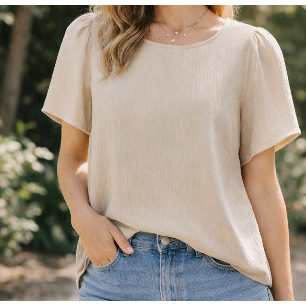 KAILEIGH BLOUSE TOP WOMEN'S XS BEIGE